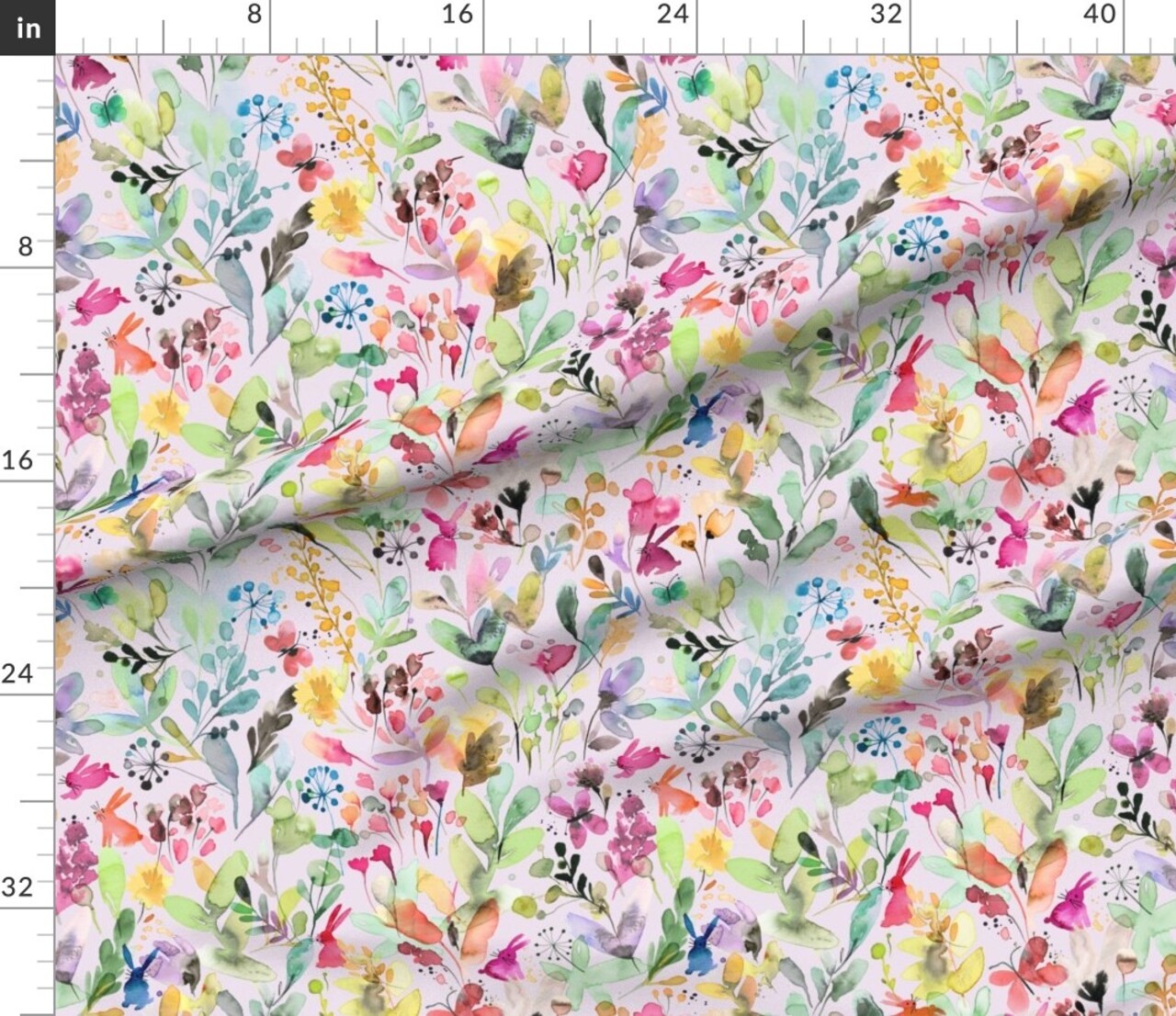 Pink Floral Whimsical Watercolor Wildflowers Medium Scale Custom Printed Fabric by Spoonflower Various Fabrics by the Yard or Fat Quarter